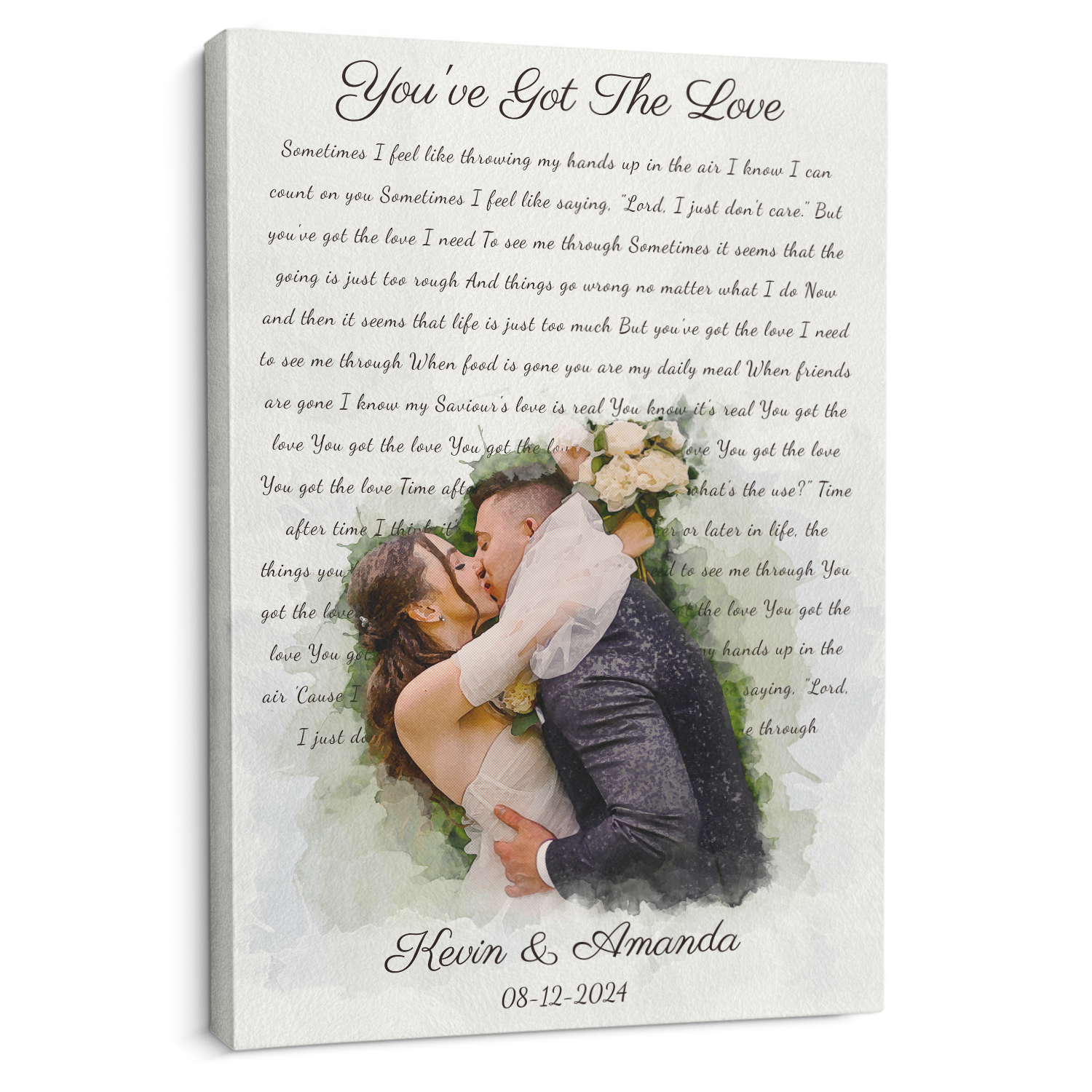 Personalized Song Lyrics & Watercolor Photo Canvas