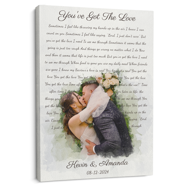Personalized Song Lyrics & Watercolor Photo Canvas