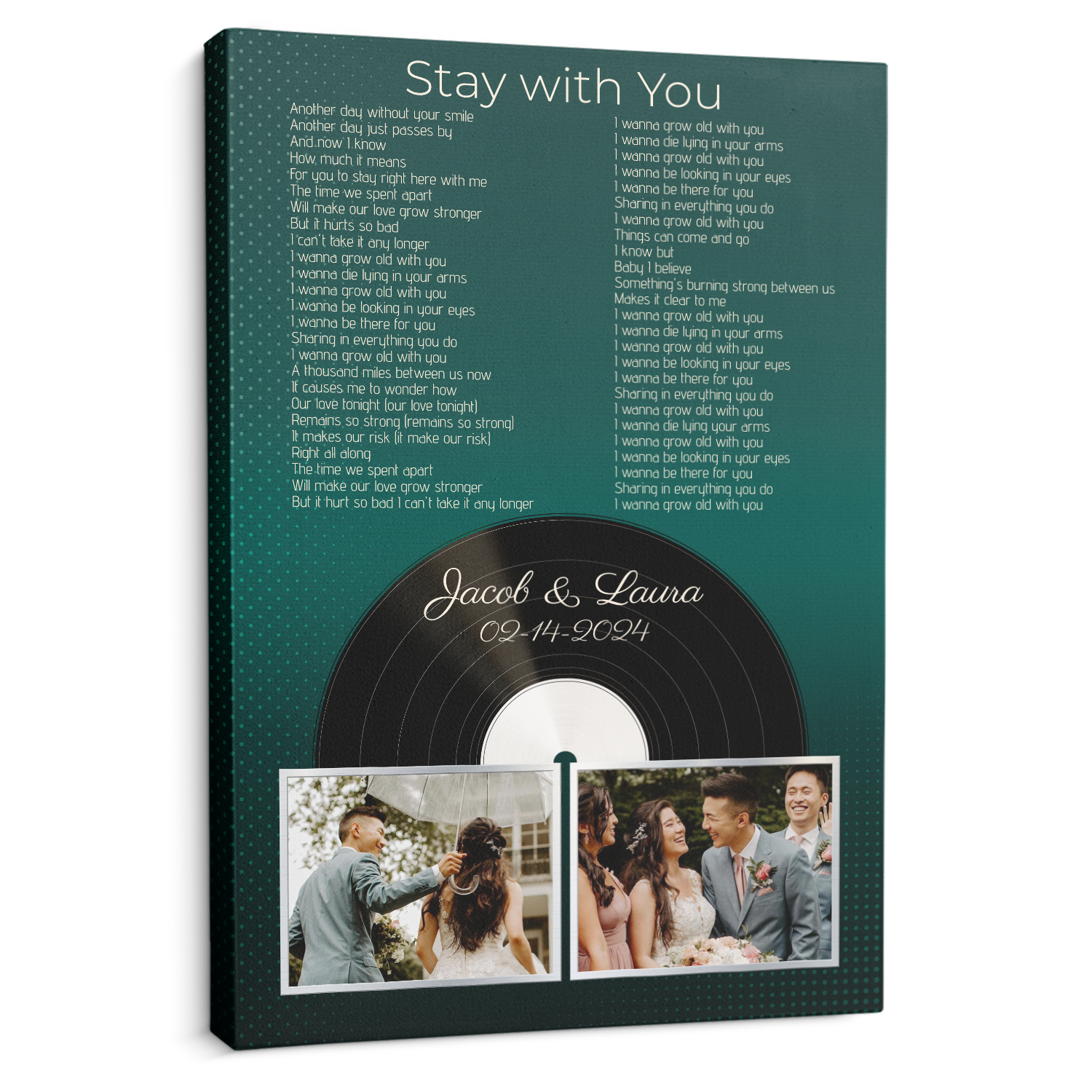 Personalized 2-Photo Song Lyrics Vintage Green Canvas Print