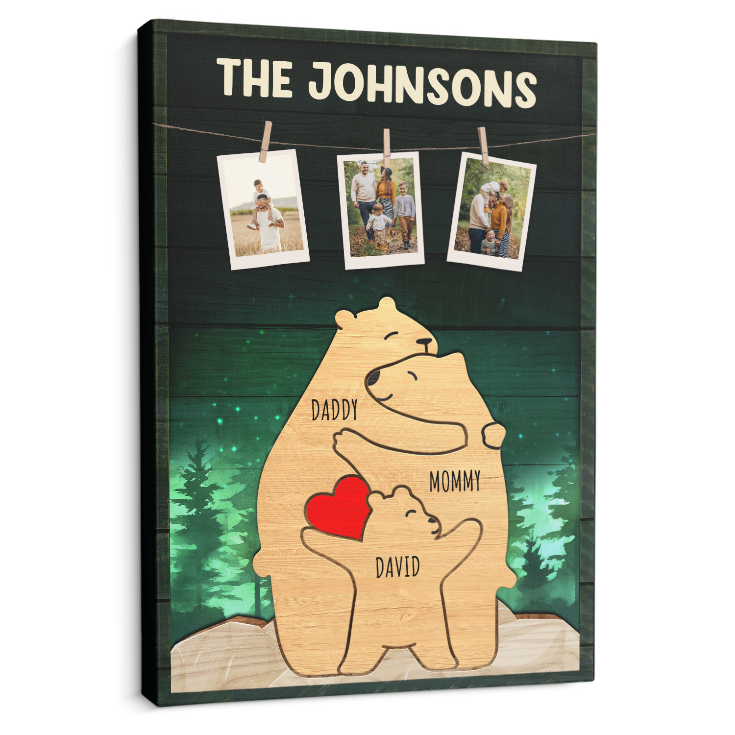 Personalized Bear Galaxy Canvas, Bear Family Puzzle Style, Custom Family Name