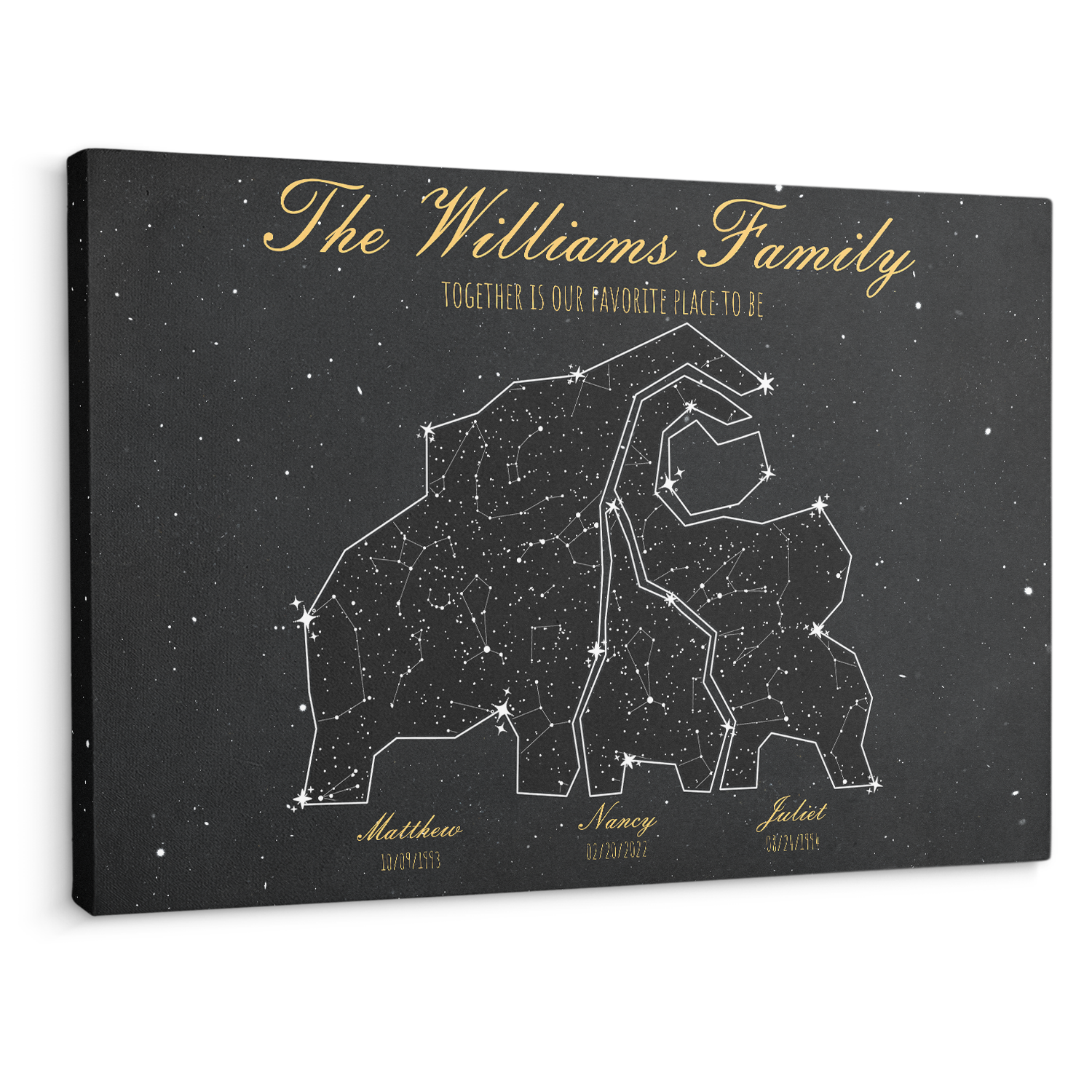 Elephant Family Custom Star Map Canvas Print