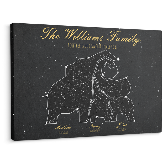 Elephant Family Custom Star Map Canvas Print