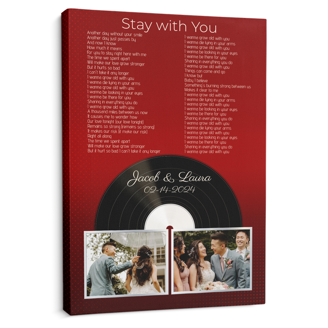Personalized 2-Photo Song Lyrics Vintage Maroon Canvas Print