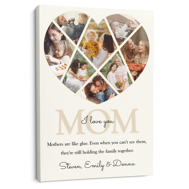 Personalized Mom Heart-Shaped Photo Collage Custom 8 Pictures