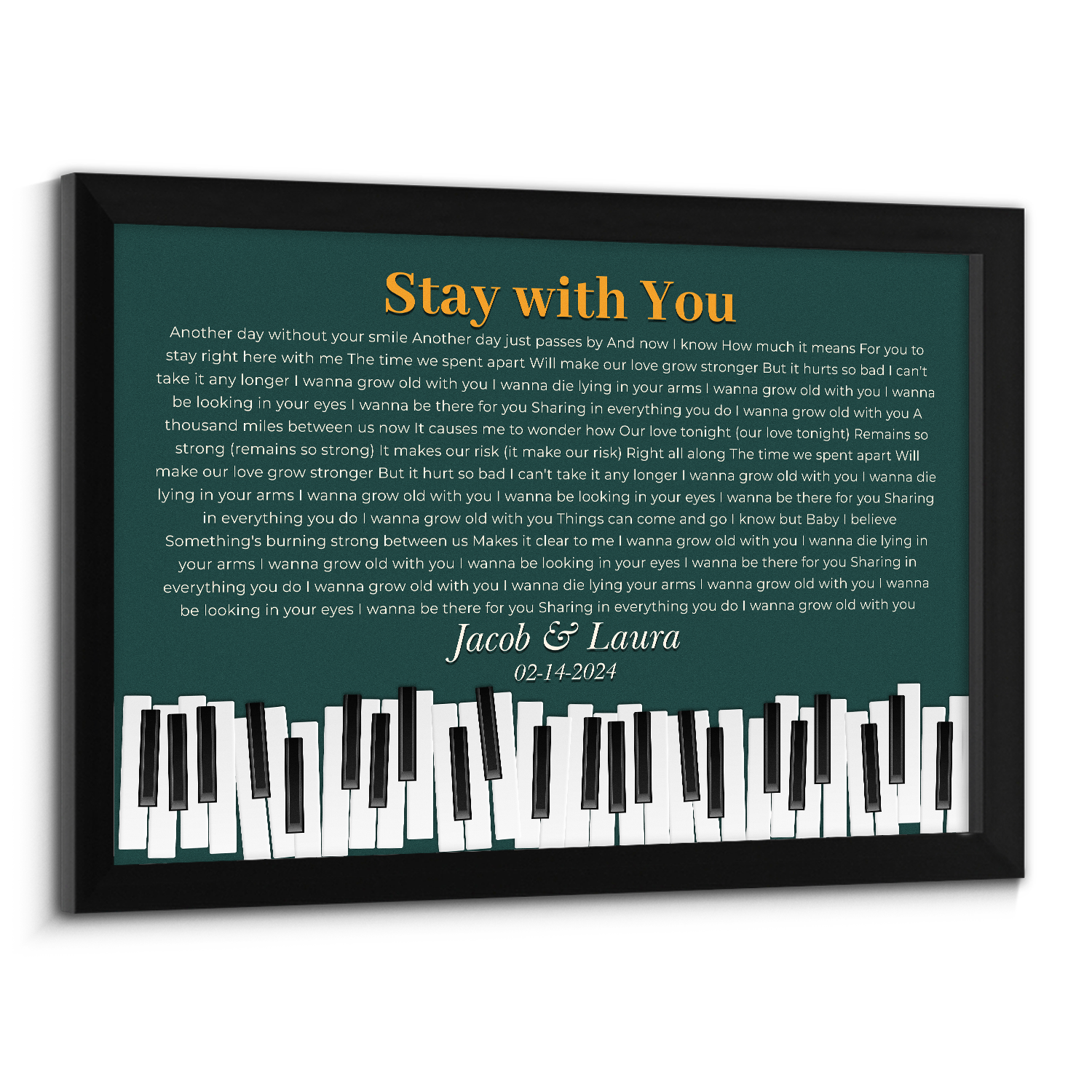 Custom Song Lyrics & Name, Vintage Green Piano Design Framed Art Print
