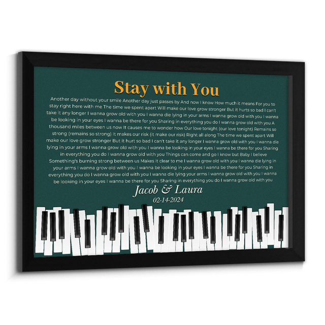 Custom Song Lyrics & Name, Vintage Green Piano Design Framed Art Print
