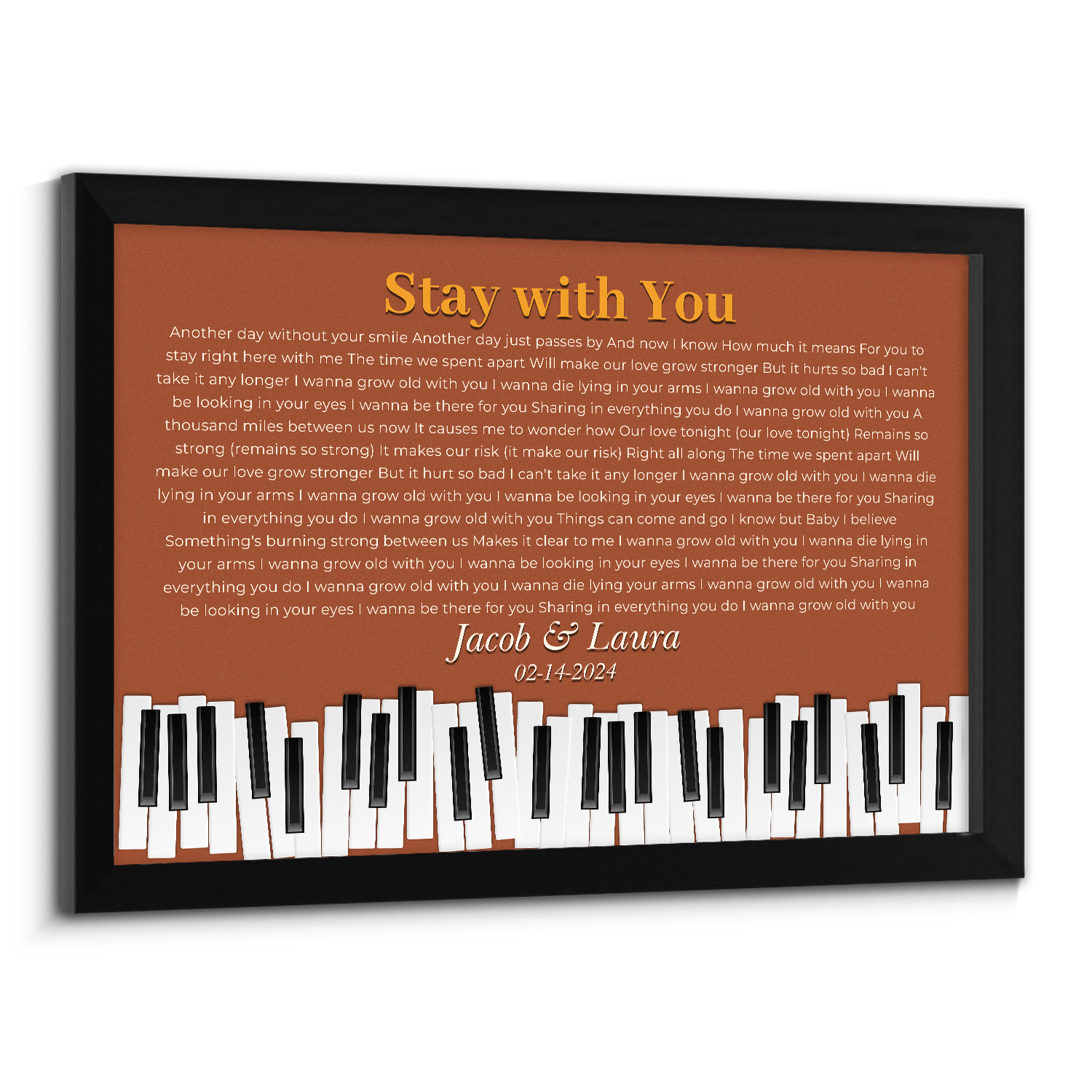 Custom Song Lyrics & Name, Vintage Orange Piano Design Framed Art Print