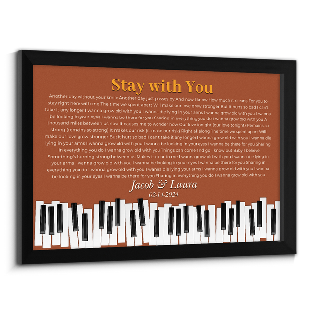 Custom Song Lyrics & Name, Vintage Orange Piano Design Framed Art Print