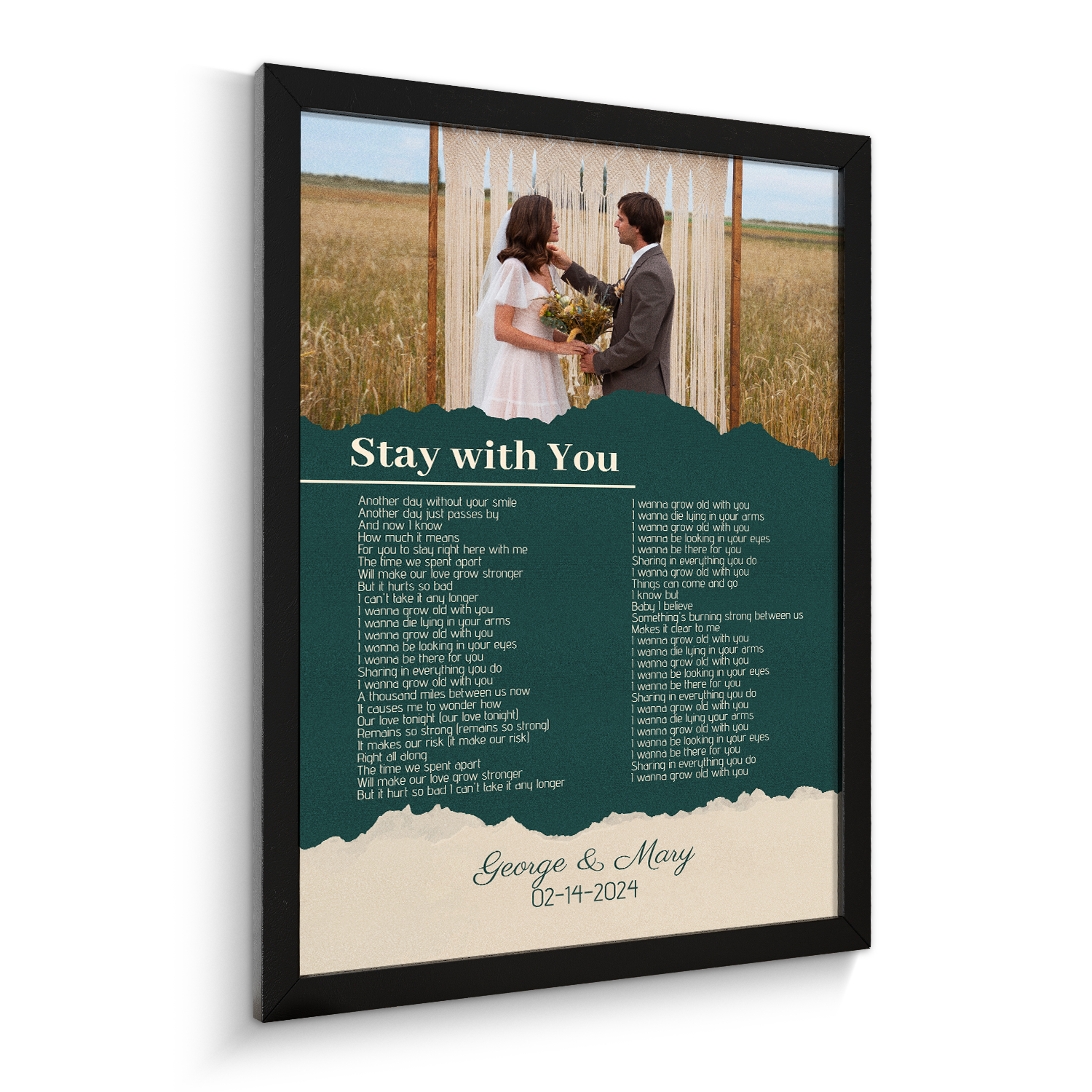 Photo Song Lyrics Green Framed Art Print, Custom Song Lyrics Name Date