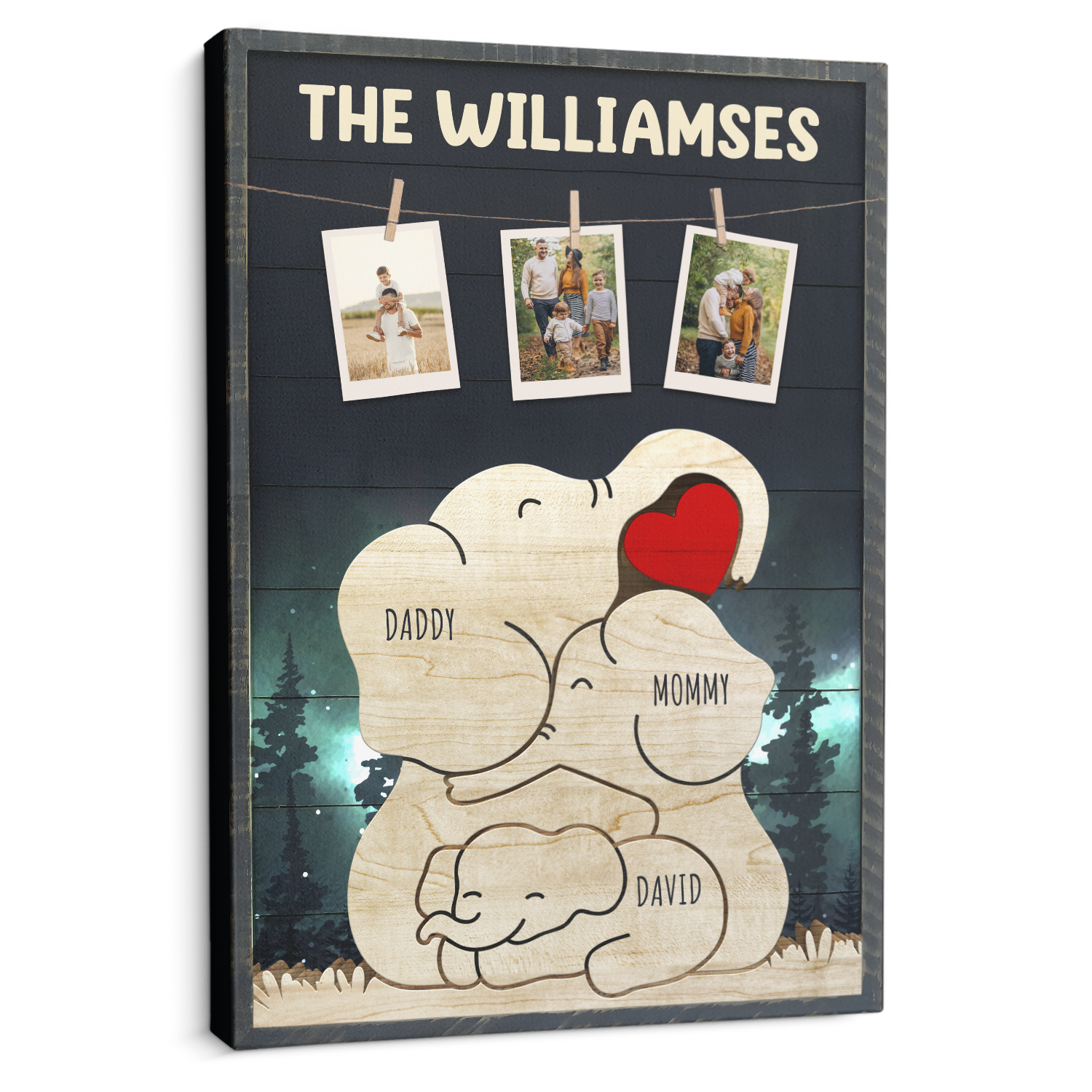Personalized Elephant Galaxy Canvas, Elephant Family Puzzle Style, Custom Family Name