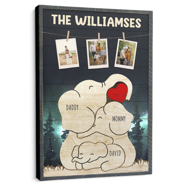 Personalized Elephant Galaxy Canvas, Elephant Family Puzzle Style, Custom Family Name