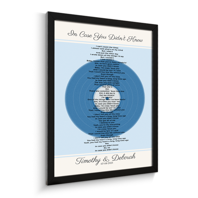 Personalized Frame Song Lyrics With Date, Ice Blue Vinyl Record Framed Art Print