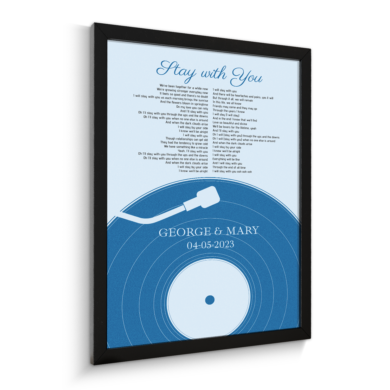 Personalized Frame With Song Lyrics, Pastel Blue Vinyl Record Framed Art Print