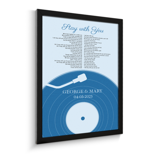 Personalized Frame With Song Lyrics, Pastel Blue Vinyl Record Framed Art Print