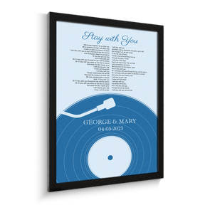 Personalized Frame With Song Lyrics, Pastel Blue Vinyl Record Framed Art Print