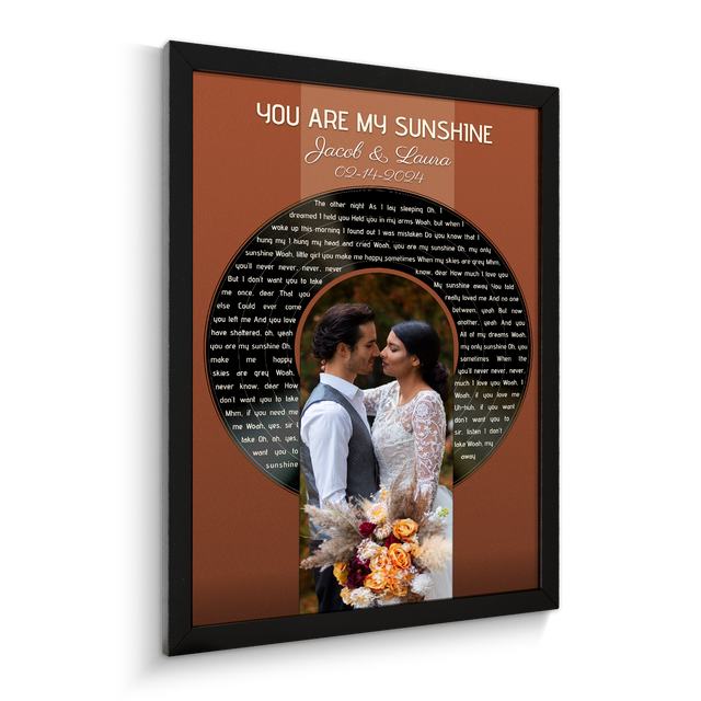 Photo Song Lyrics Vintage Orange Framed Art Print, Custom Song Lyrics Name Date