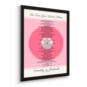 Personalized Song Lyrics, Tickled Pink Vinyl Record Framed Art Print