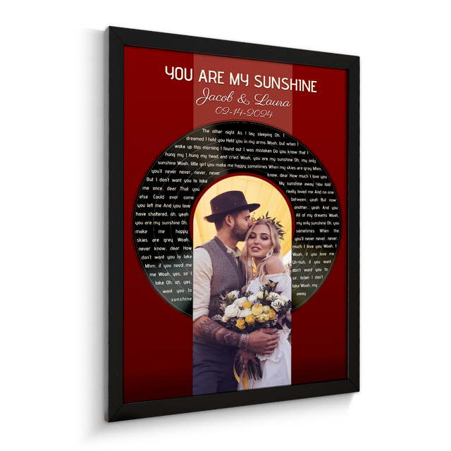 Vintage Maroon Framed Art Print, Custom Song Lyrics Name Date