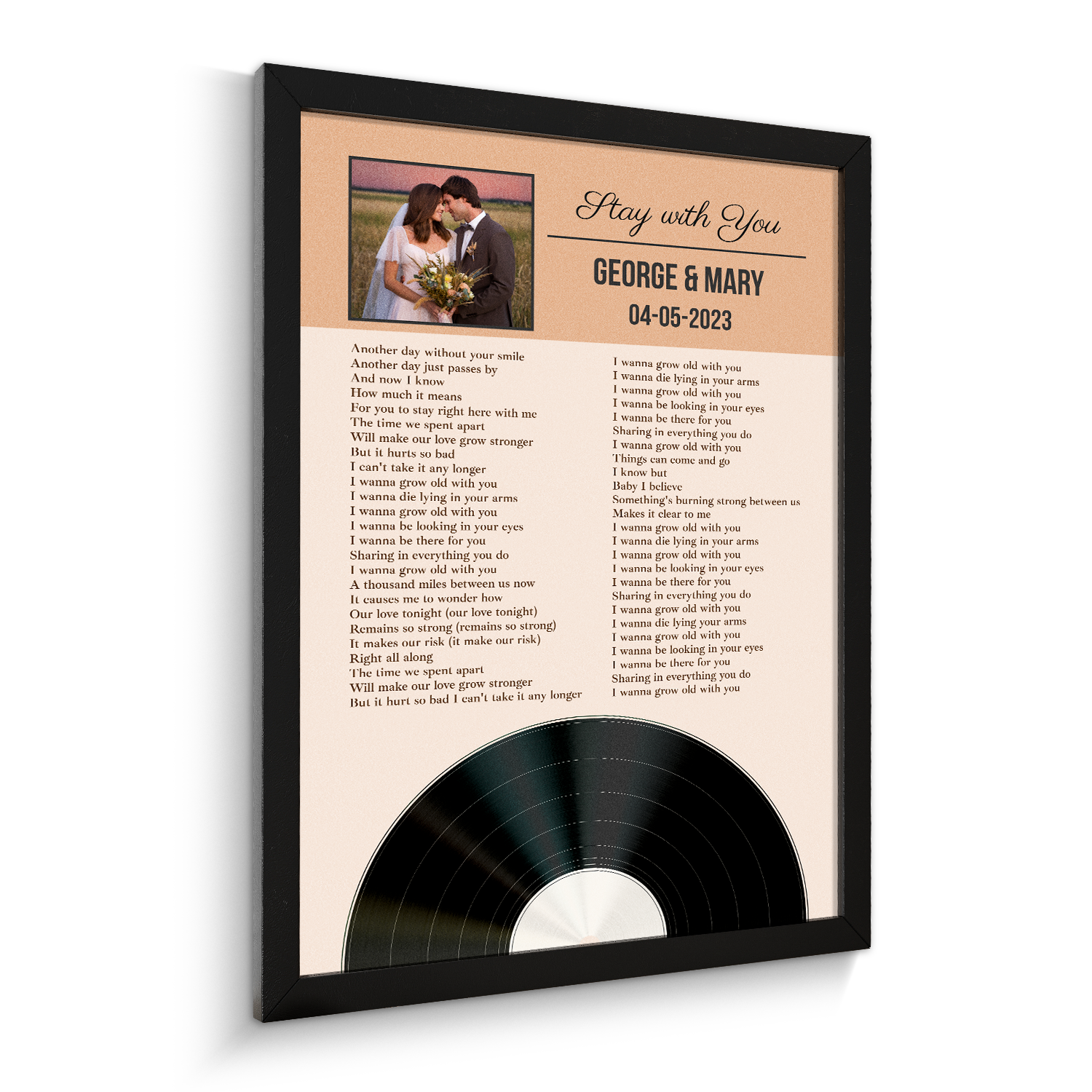 Personalized Favorite Song Lyrics & Photo, Sandy Framed Art Print