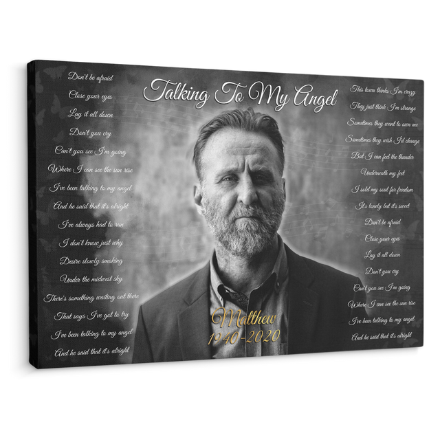 Black & White Memorial Canvas with Custom Photo & Lyrics