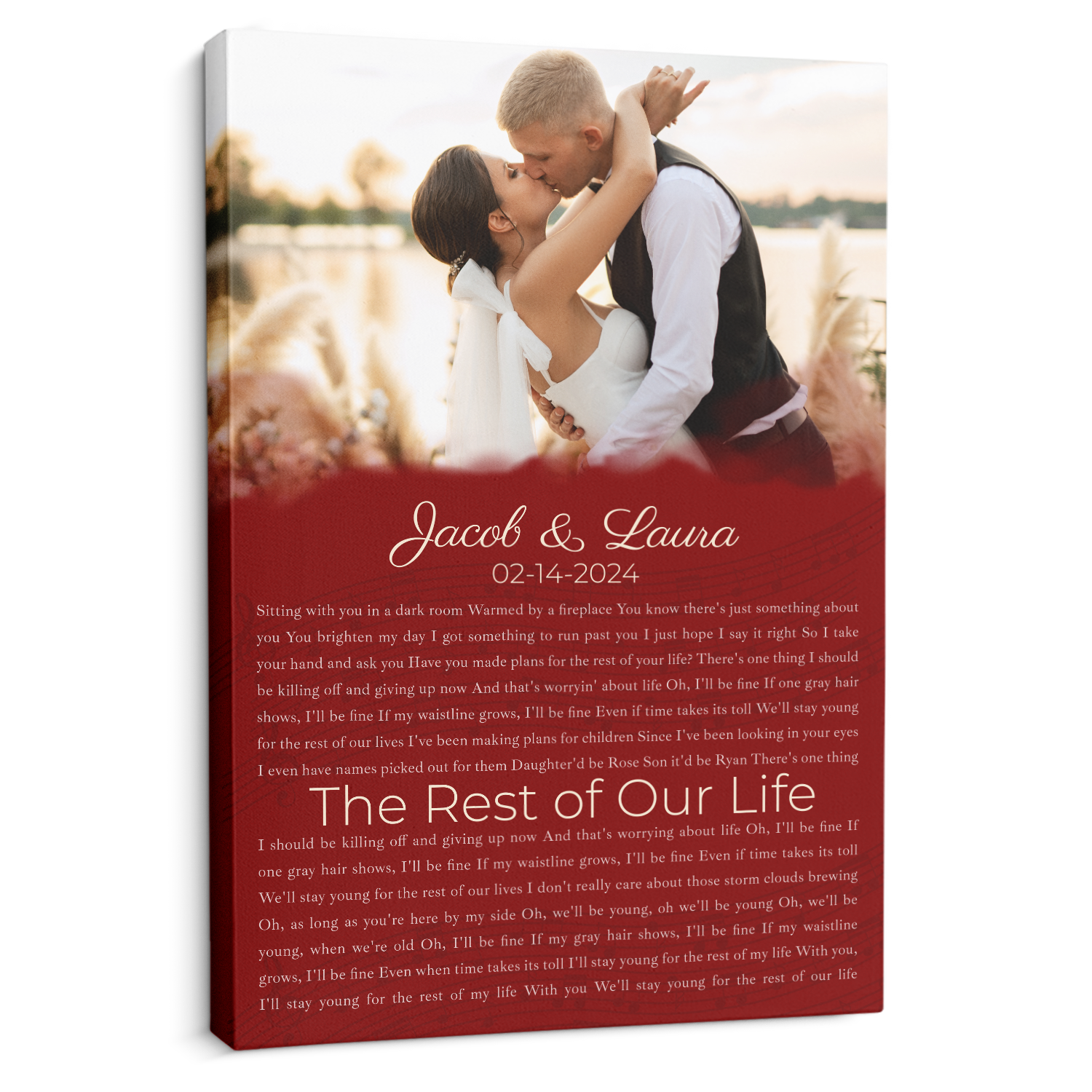 Custom Song Lyrics Name Date Vintage Maroon Canvas Print