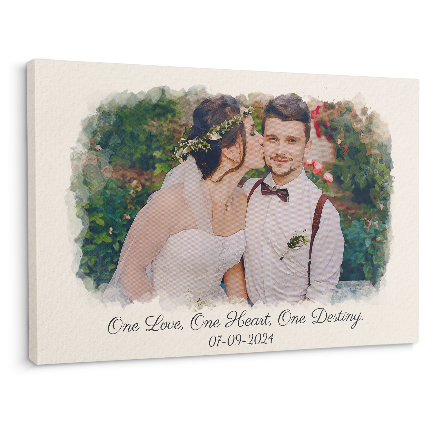 Vintage Watercolor Photo Canvas – Custom Message & Date