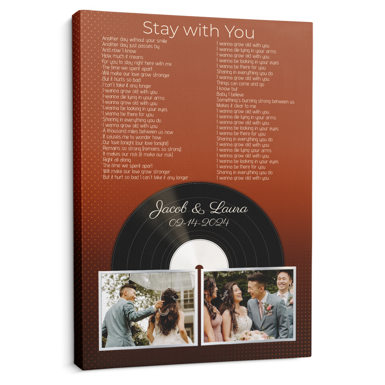 Personalized 2-Photo Song Lyrics Vintage Orange Canvas Print