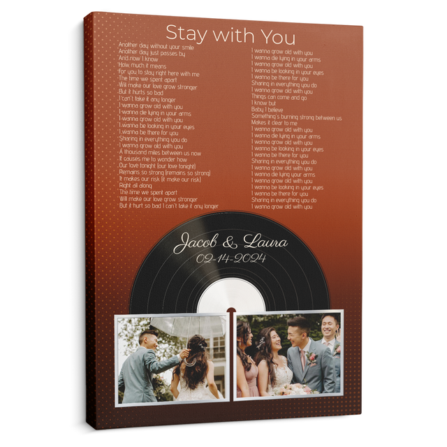 Personalized 2-Photo Song Lyrics Vintage Orange Canvas Print