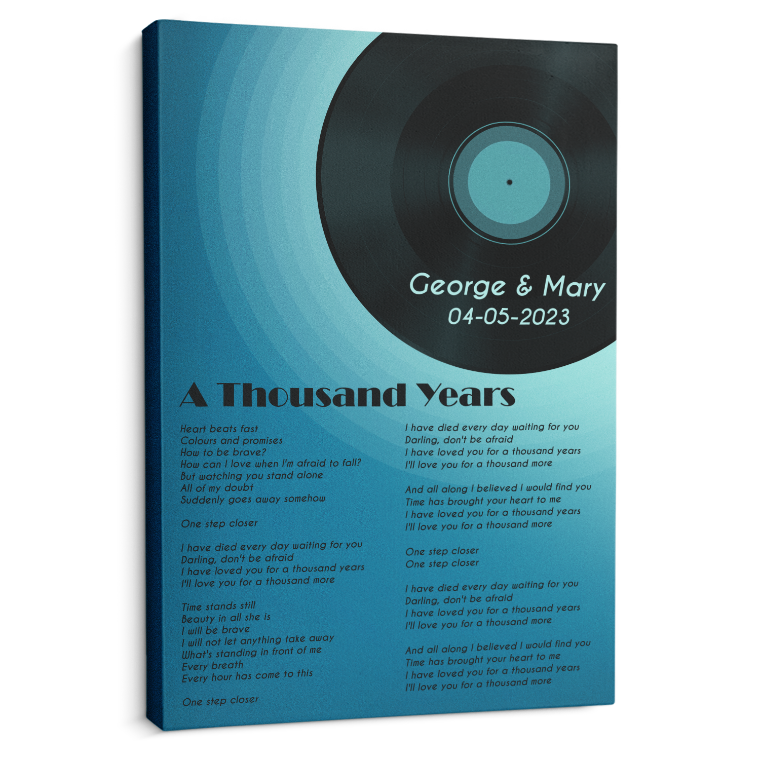 Romantic Blue Melody Canvas, Personalized Song Lyrics On Canvas