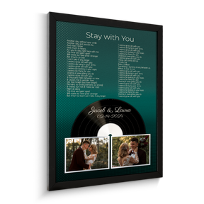 Personalized Photo Song Lyrics & Name, Retro Green Vinyl Record Framed Art Print