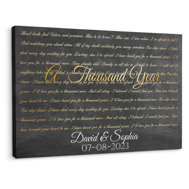 Minimalist Gold Lyrics Canvas, Custom Song Lyrics On Canvas