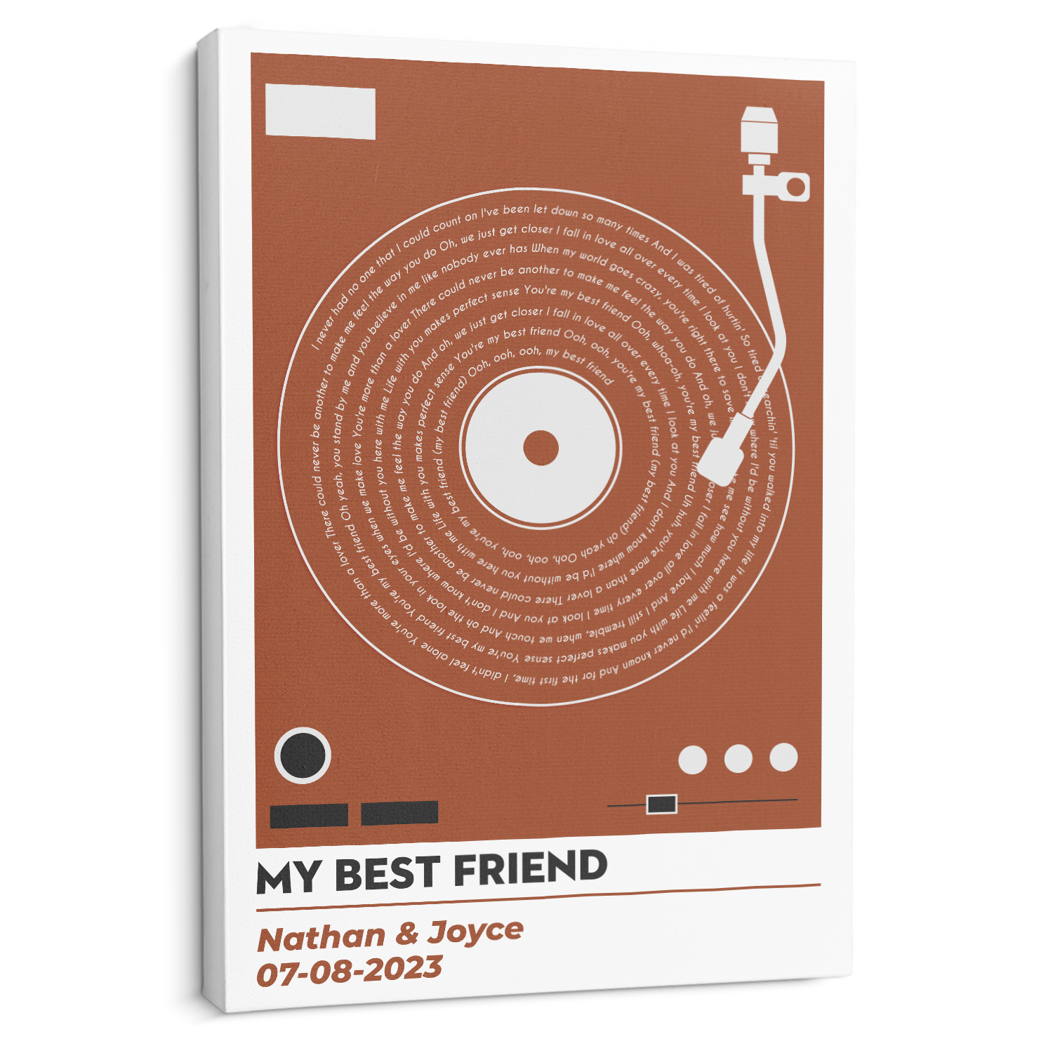 Customize Vintage Orange Vinyl Record Song Lyrics Canvas Print