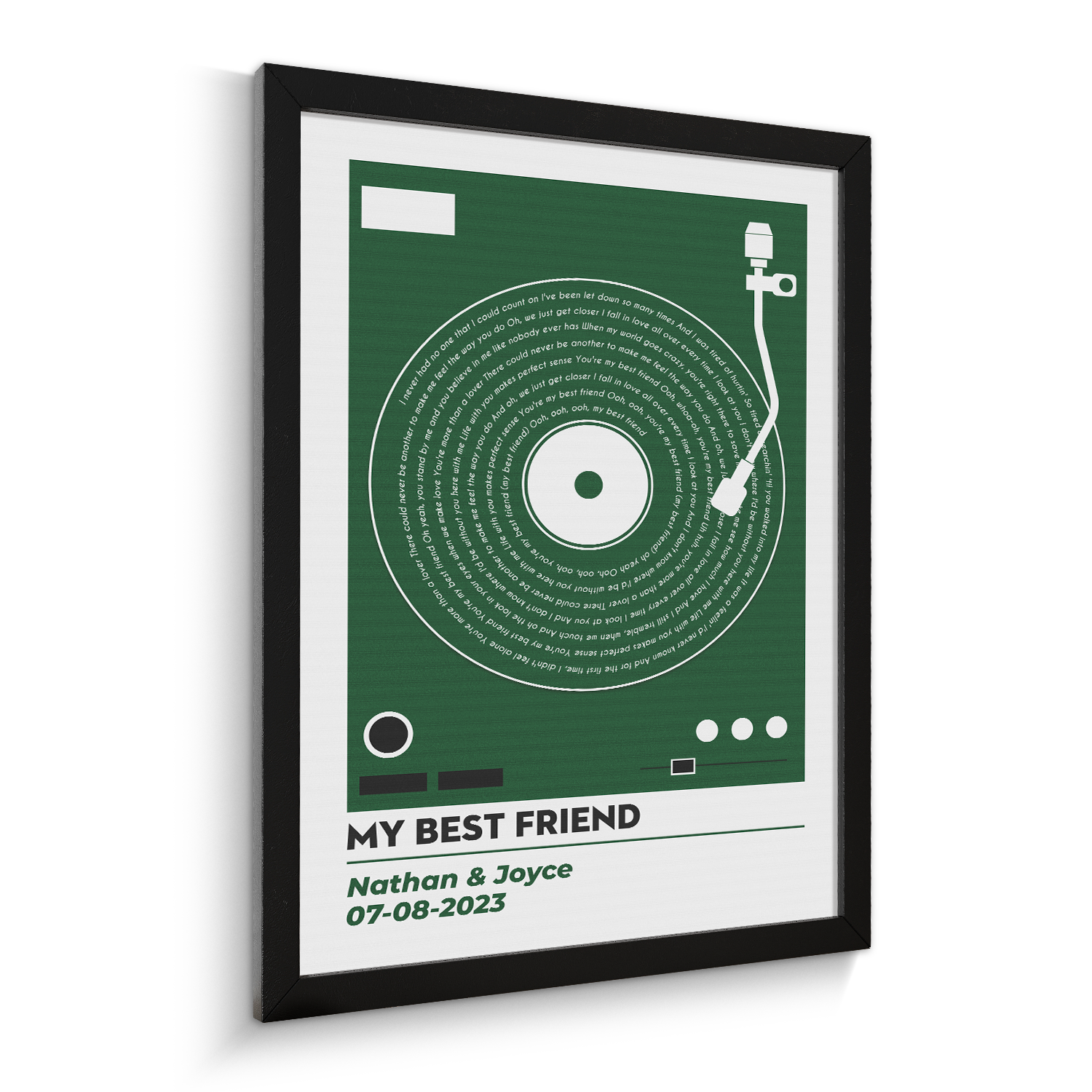 Personalized Vinyl Record Lyrics Framed Art Print, Custom Song & Name