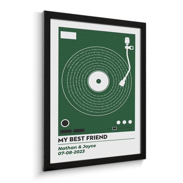 Personalized Vinyl Record Lyrics Framed Art Print, Custom Song & Name