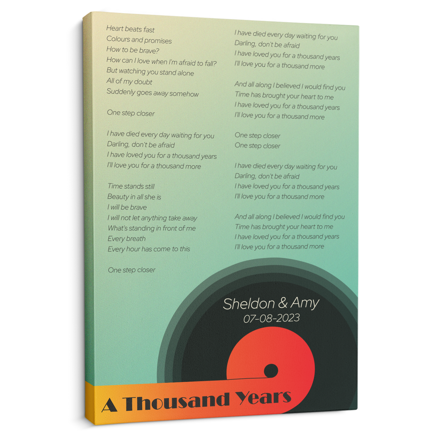 Elegant Gradient Vinyl Record Style Canvas - Personalization Song Lyrics & Name