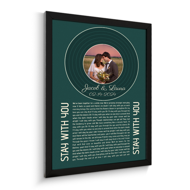 Forest Green Circular Photo Framed Art Print, Custom Song Lyrics Name Date