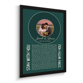 Forest Green Circular Photo Framed Art Print, Custom Song Lyrics Name Date