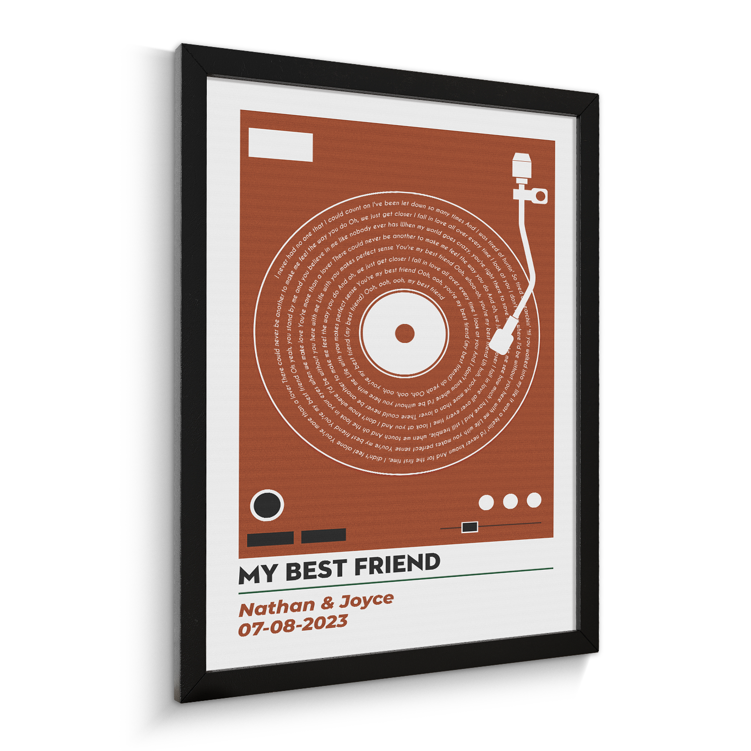Vinyl Record Song Lyrics, Customize Song & Name Framed Art Print