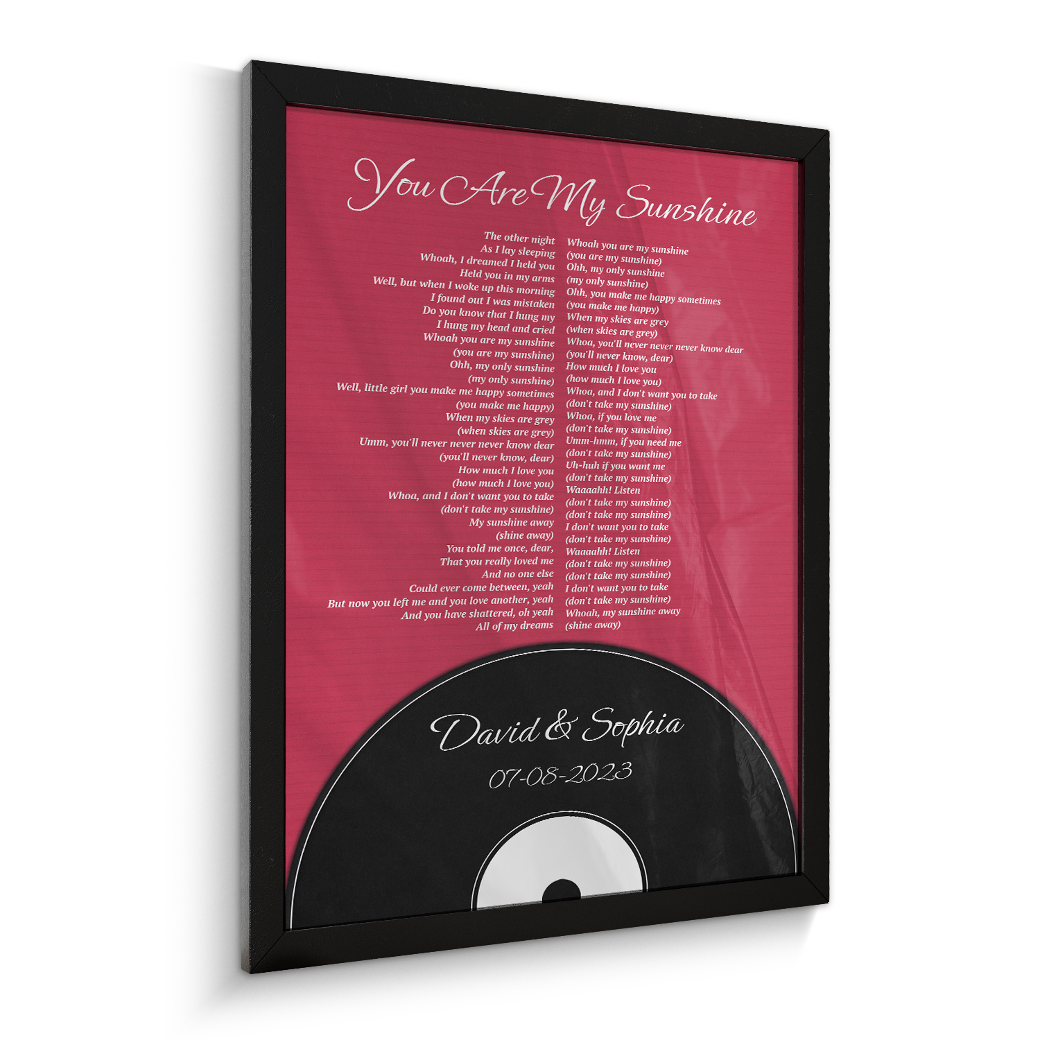 Personalized Song Lyrics & Name, Vinyl Record Style Framed Art Print