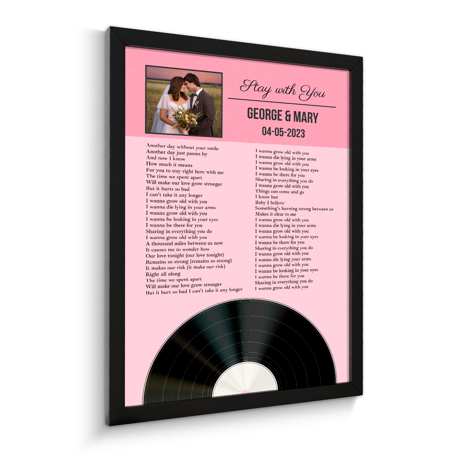 Tickled Pink Framed Art Print, Personalized Song Lyrics & Photo