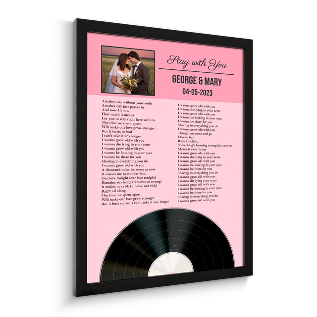 Tickled Pink Framed Art Print, Personalized Song Lyrics & Photo