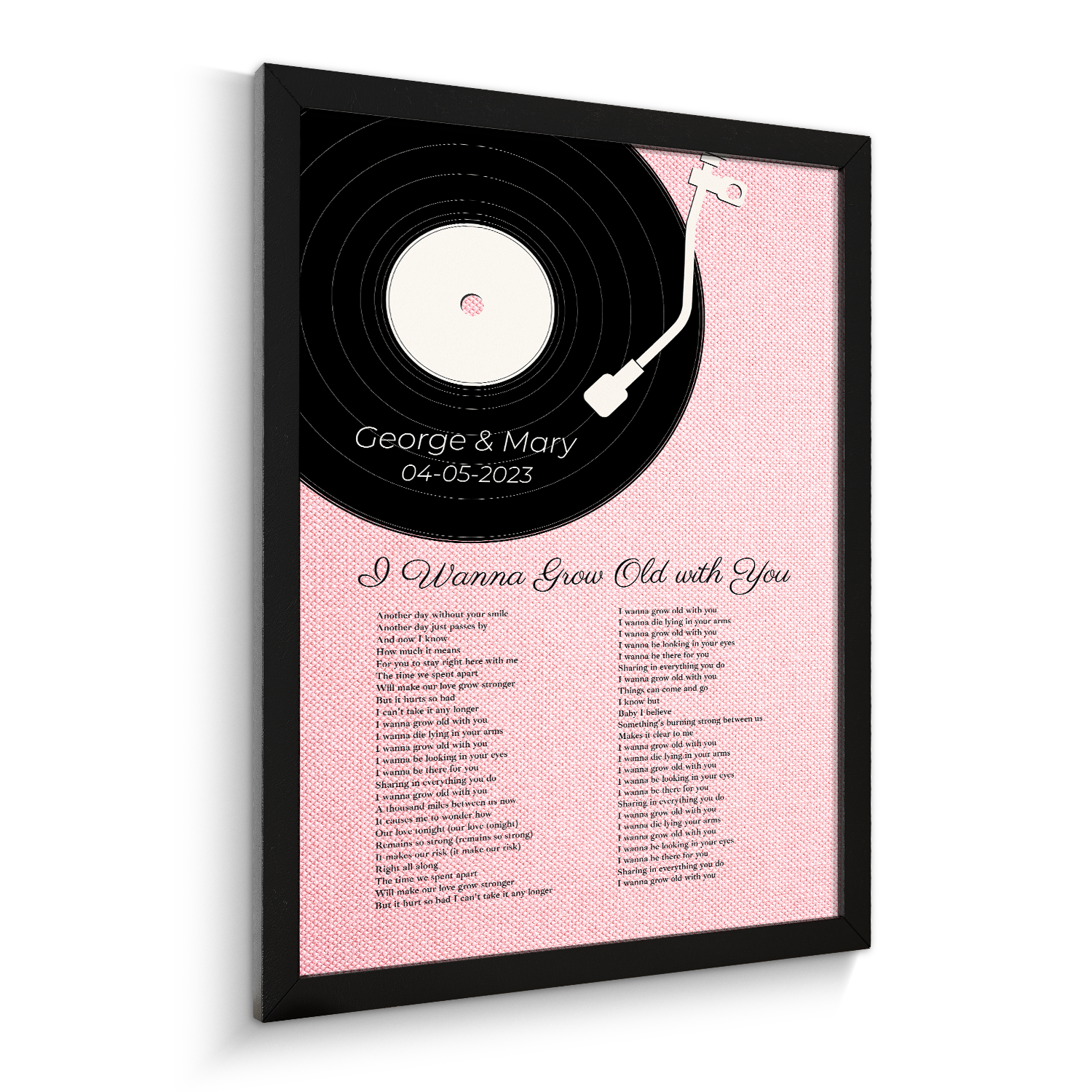 Tickled Pink Vinyl Record Framed Art Print, Custom Song Lyrics & Name