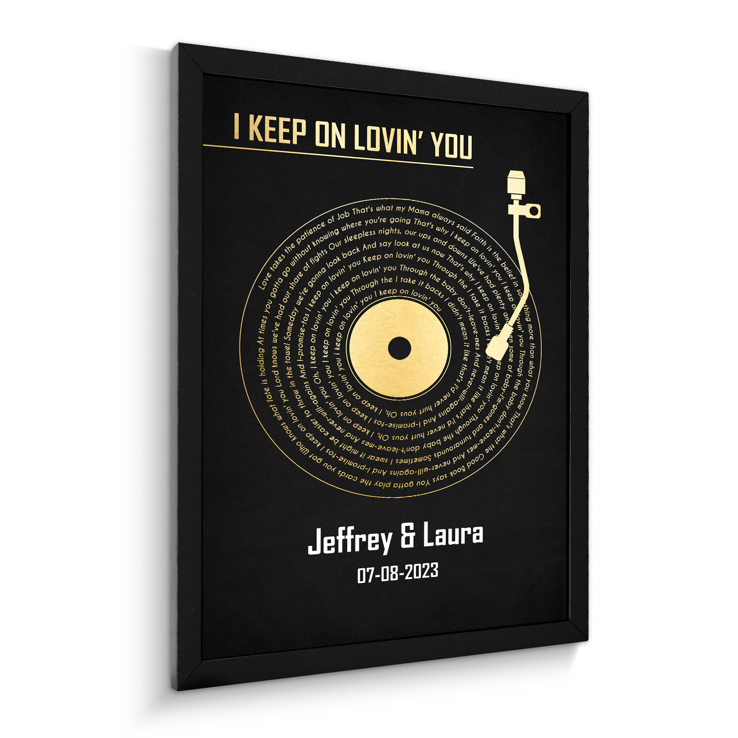 Personalized Song Lyrics & Name, Black Vinyl Record Framed Art Print