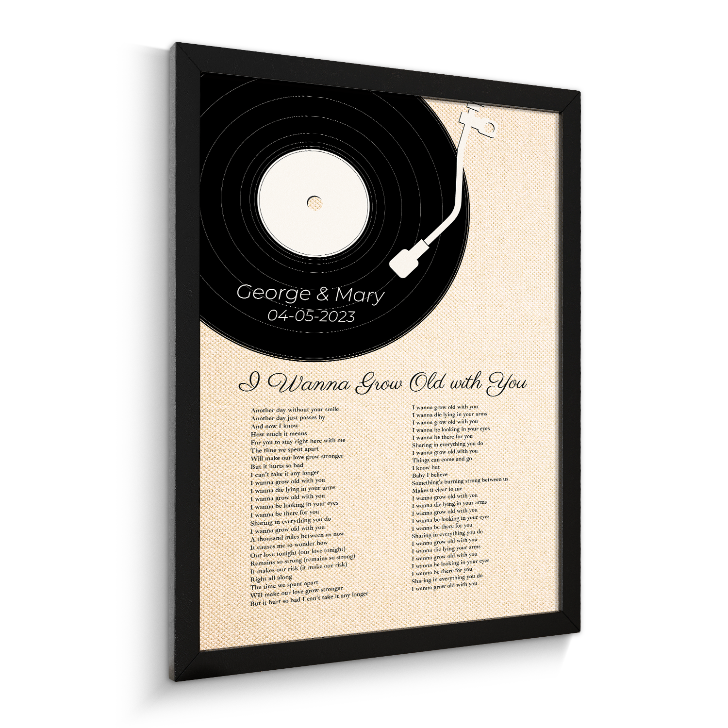 Sandy Vinyl Record Pastel Framed Art Print, Custom Song Lyrics & Name