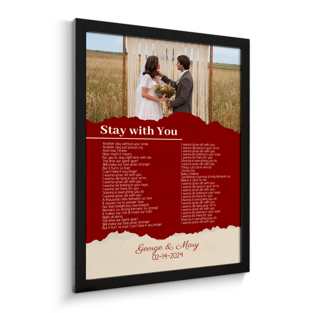 Maroon Framed Art Print, Custom Song Lyrics Name Date