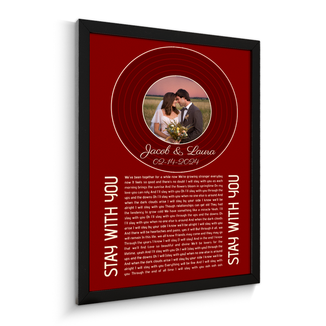 Retro Maroon Framed Art Print, Custom Song Lyrics Name Date