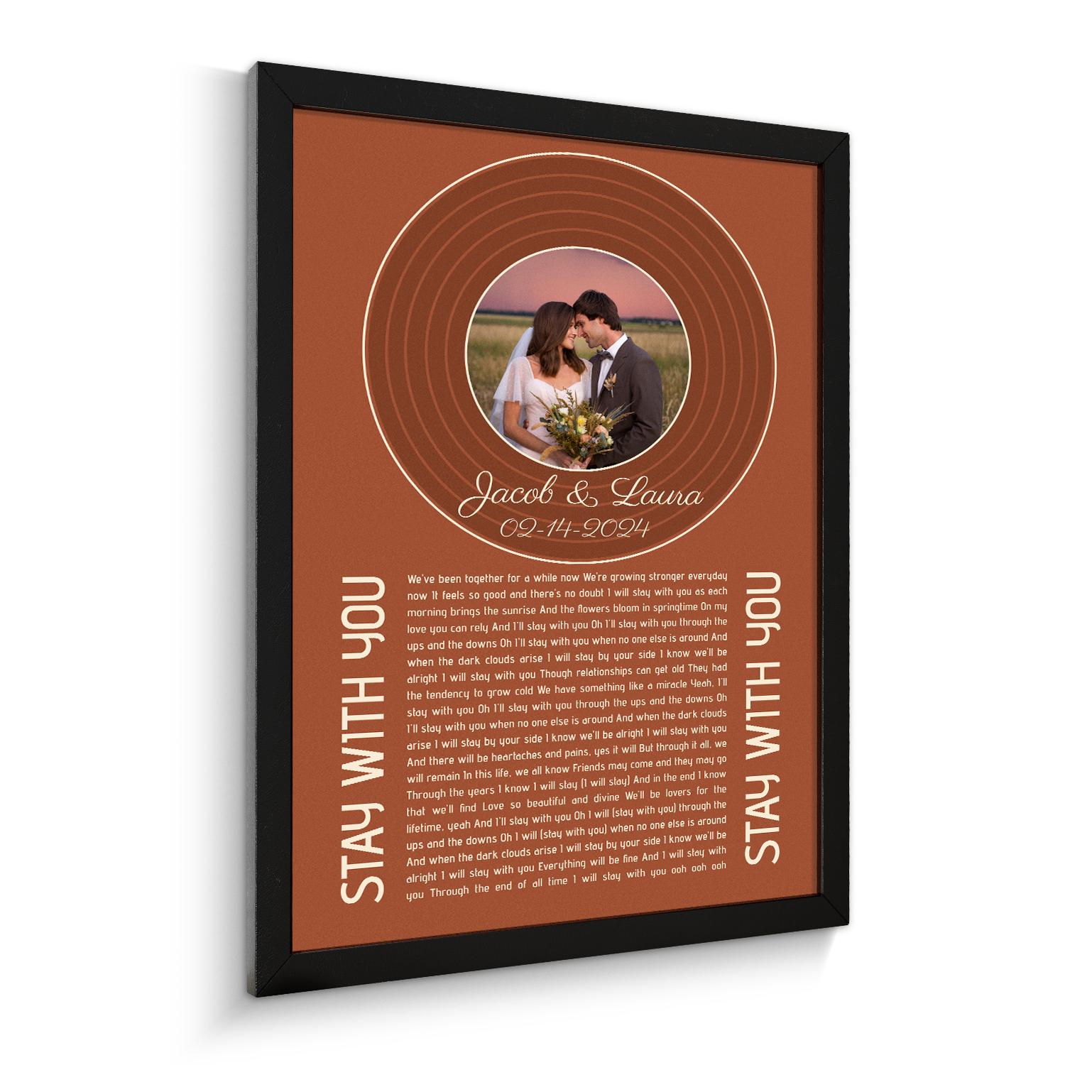 Rusty Orange Framed Art Print, Custom Song Lyrics Name & Date