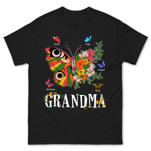 Custom Colorful Floral Butterfly Grandma Design Shirt