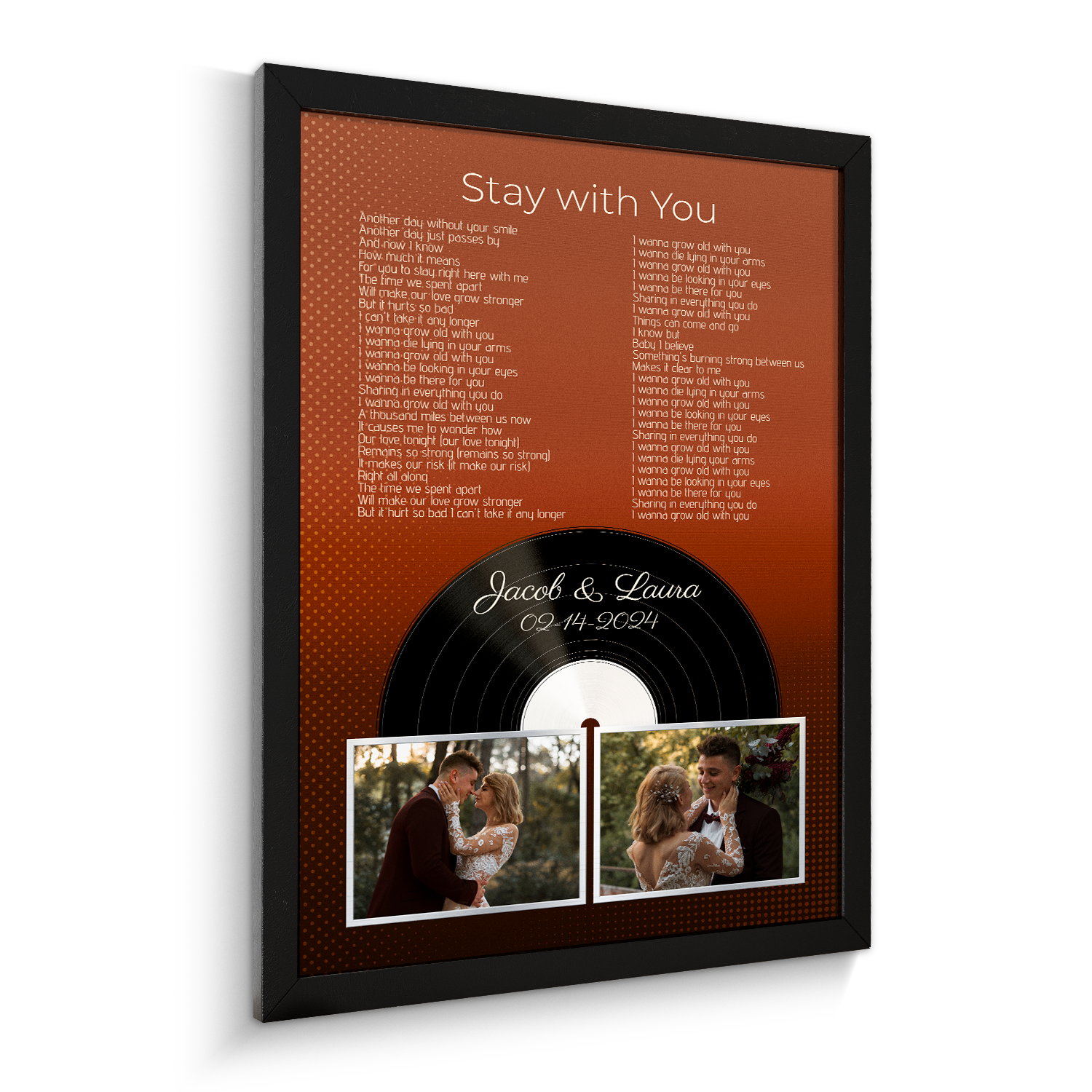 Personalized Song Lyrics & Name, Retro Orange Vinyl Record Framed Art Print