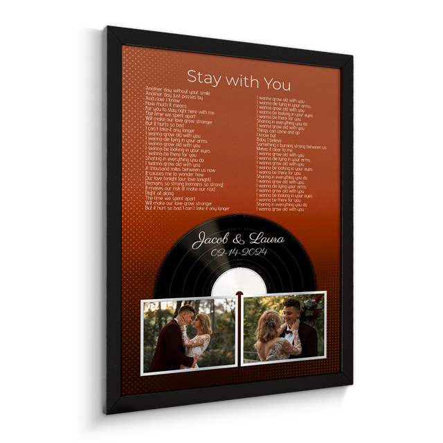 Personalized Song Lyrics & Name, Retro Orange Vinyl Record Framed Art Print